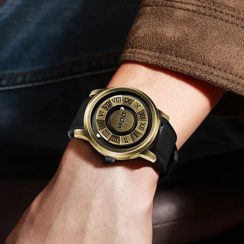 NEW DOM 1345T Design Magnetic Magnet Metal Beads Dial Turntable Ball Men Watch Waterproof rolling pointer magnetic Man Clock
