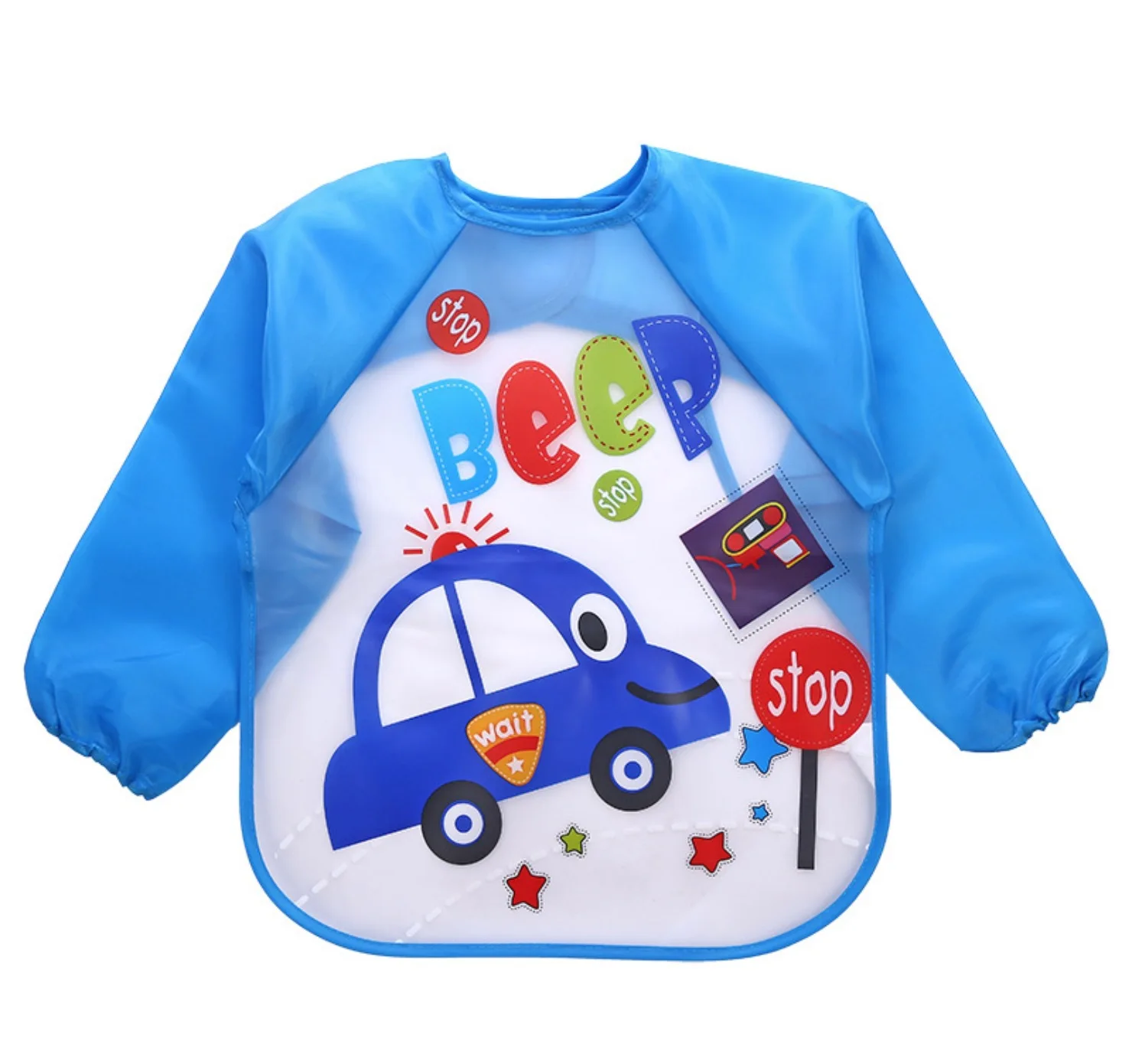 UP-Cute Baby Bibs Waterproof Full Sleeve Cartoon Animals Kid Apron Smock Bib Burp Eat Toddler Feeding Bibs