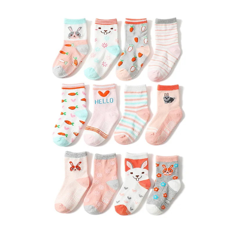 knee high kid socks Cute Cartoon Animals Floor Socks With Grips Newborn Baby Toddler Organic Cotton Anti Slip Slipper Walk Socks