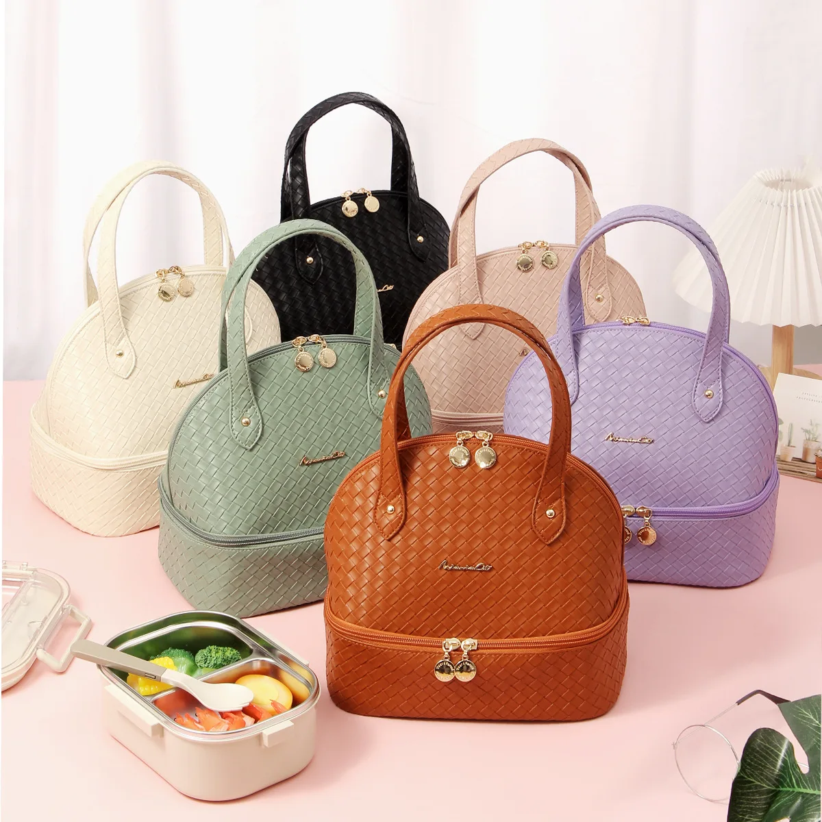 Fashion Elegant Insulated Lunch Bag Portable Pu Leather Waterproof Thermal Cooler Bags For Office Lady