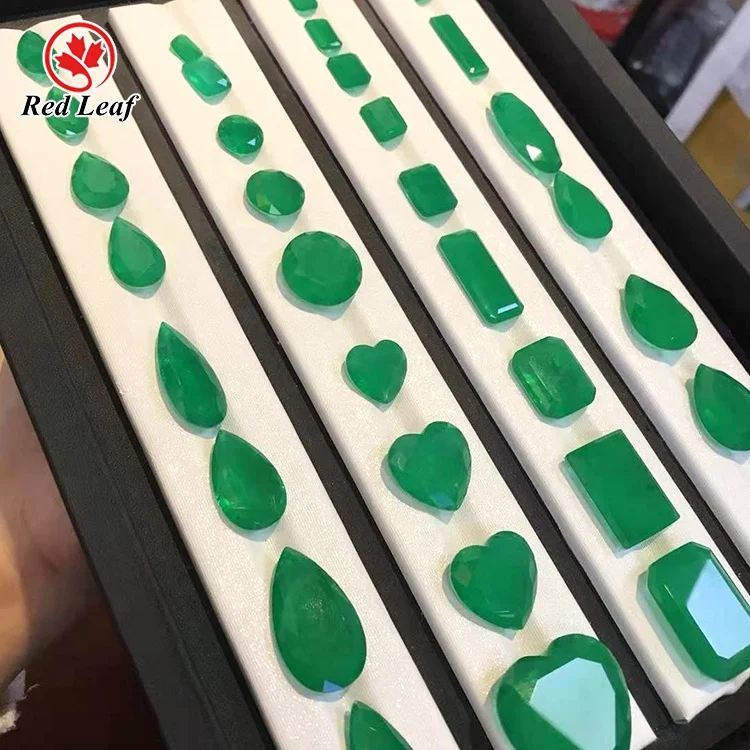Redleaf Gems Customized Synthetic Loose Emerald Gemstones Fusion Stone Emerald Cutting Synthetic Emerald