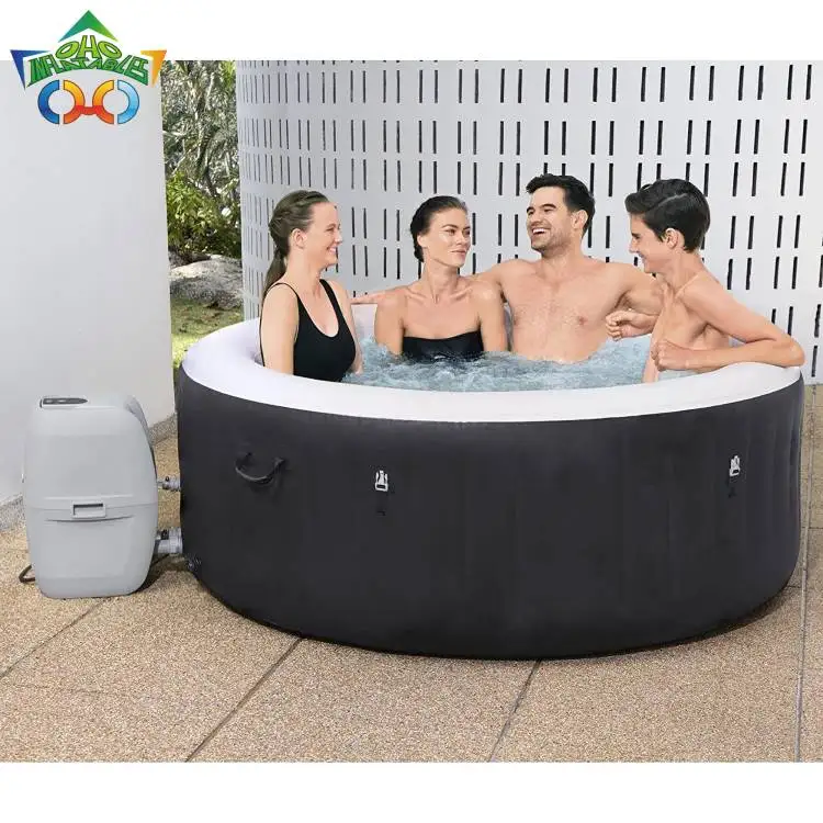 OHO Factory Price 2 4 6 Adults Round Portable Lazy Spa Outdoor Whirlpool Soft Inflatable Hot Tub with Cover Filter