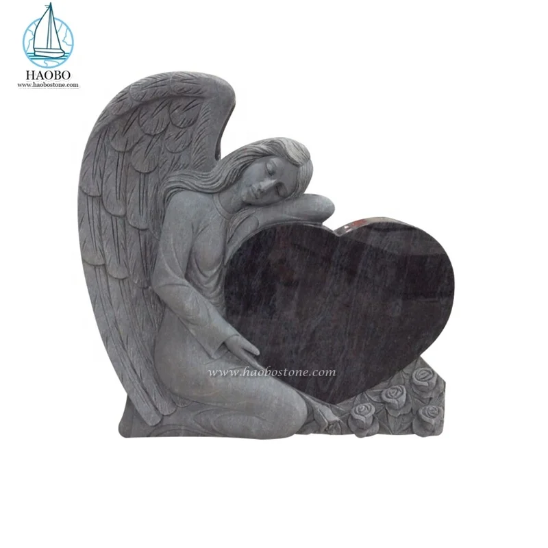 
Wholesale Price For India Bahama Blue Granite Single angel heart tombstone 