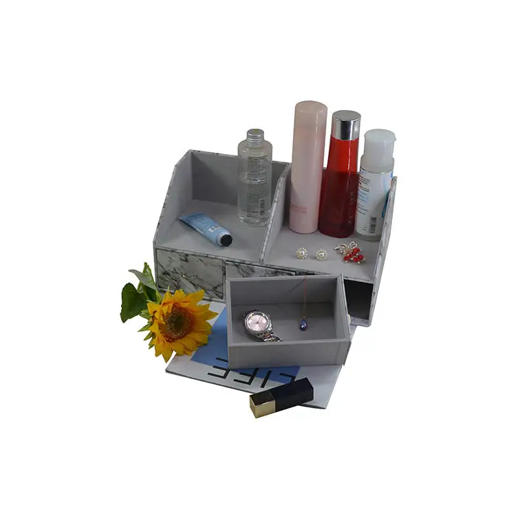 2022 marble pu leather design Makeup Organizer for Vanity  Makeup Storage for brush Desk Organize for Makeup Tools