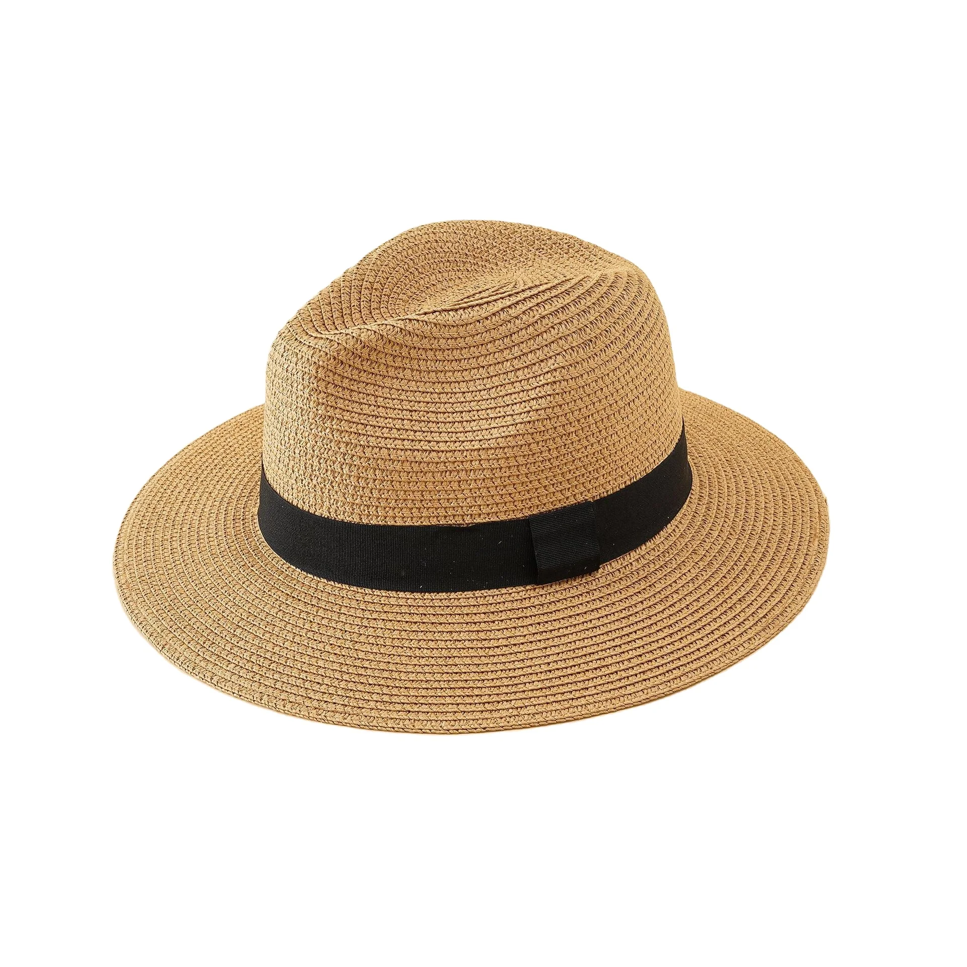 
Панама с лентой для женщин и мужчин, Классическая уличная пляжная шляпа цвета хаки, чёрная белая, соломенная шляпа от солнца, в стиле кэжуал 