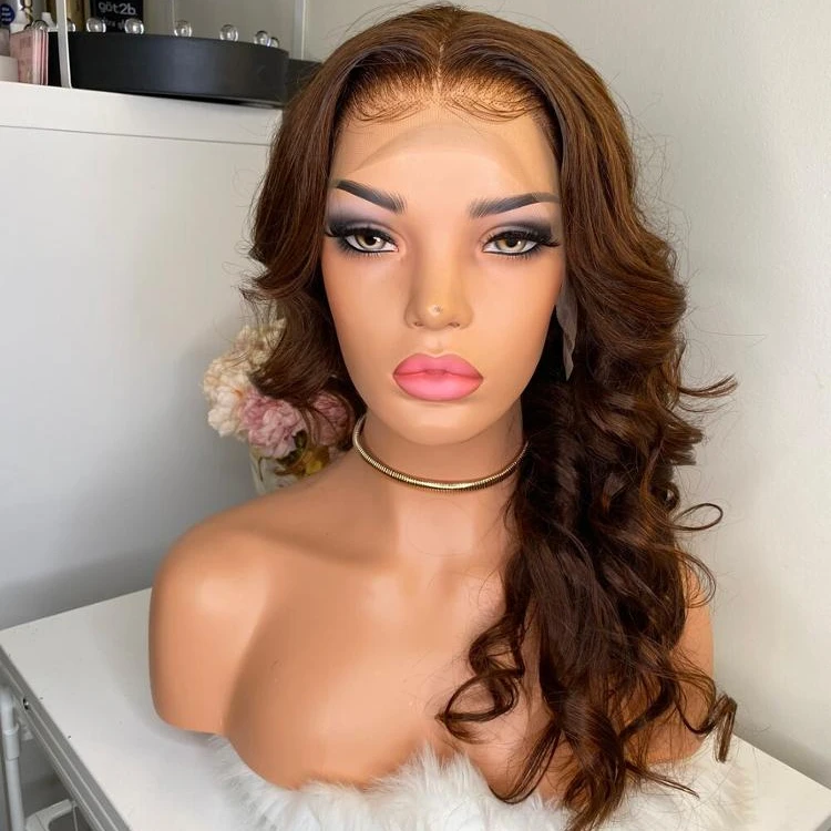 180% Density Light Brown Natural Color Human Hair Wigs For Black Women Brazilian Virgin Hair Transparent Lace Front Wig