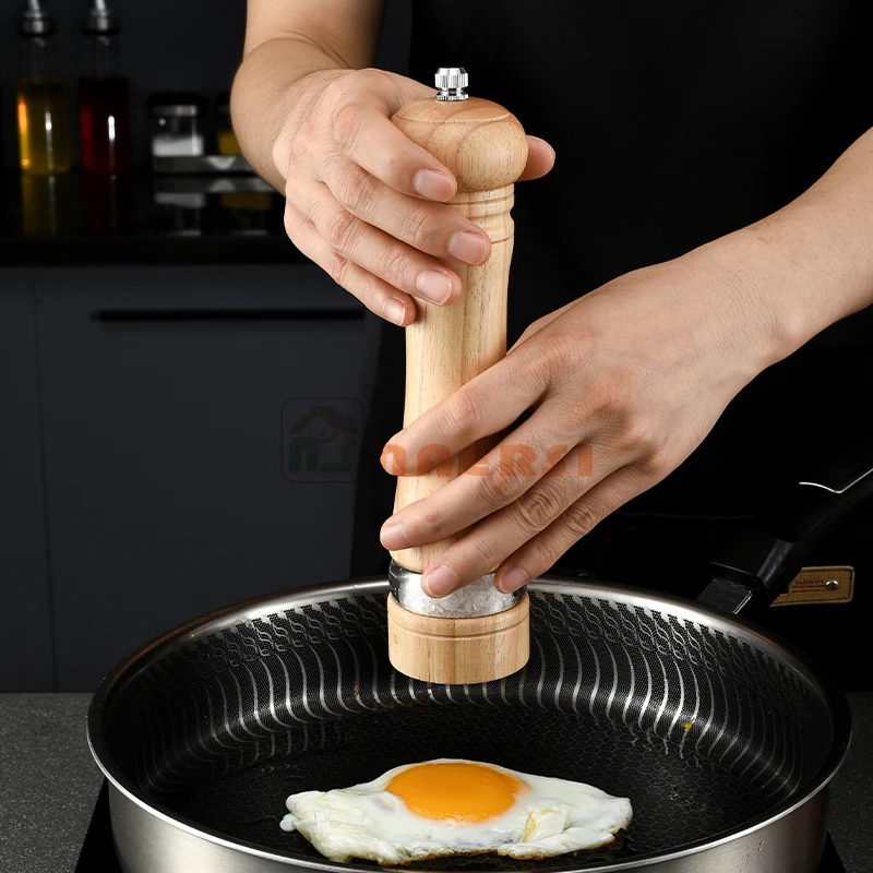 Premium 6 8 10inch oak Wood Manual Spice grinder Salt Pepper Mills sets with Acrylic visible window for home kitchen