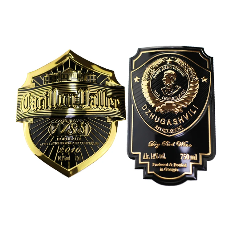 Design Luxury Aluminum Crafts Three Dimensional Embossed Chrome Plated Stickers  Metal Wine Label Logo