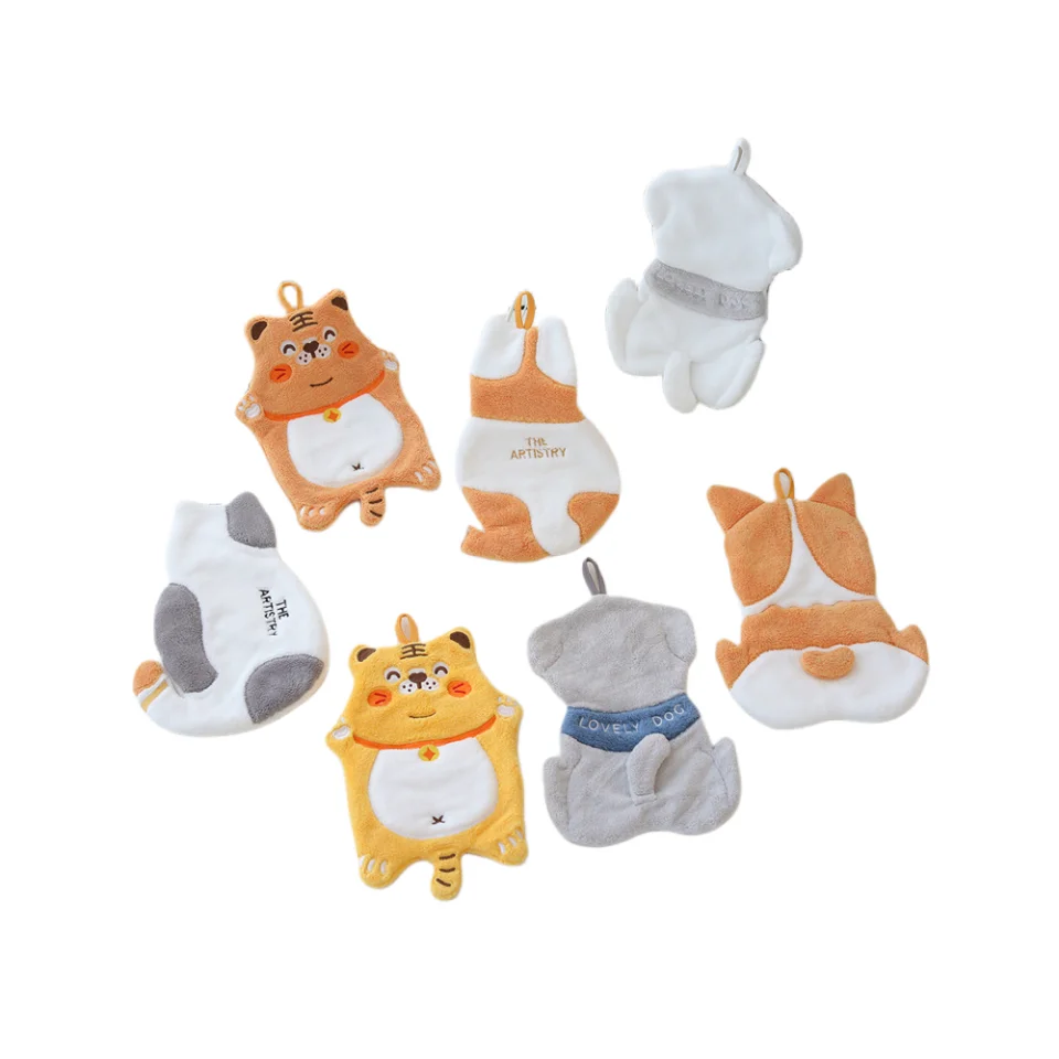 Coral velvet cat towel cute children  hand towel quick dry soft clean cloth kitchen bathroom absorbent hand towel