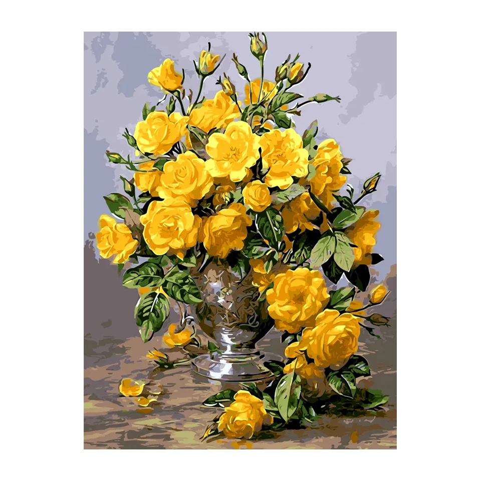 Оптовая продажа ручная роспись цветов желтые камелии поделки картина маслом акриловая краска по номерам наборы для домашнего офиса декора ресторана