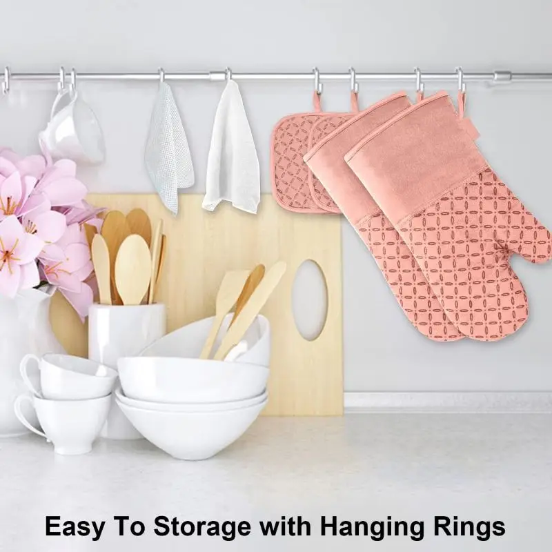 Cotton Lined Padded Mittens Non-Slip Silicone Heat Mats Customized Baking Mitts for Kitchen Gray Silicone Oven Mitts