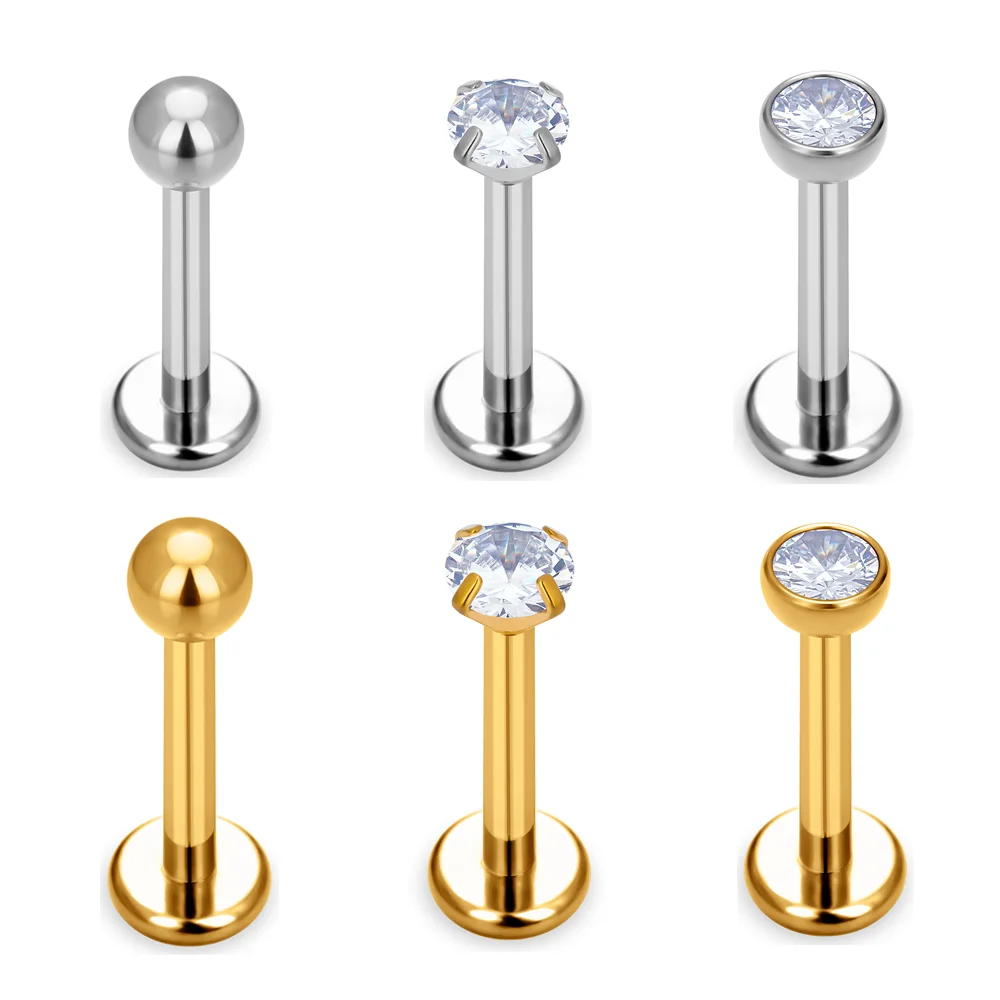10PCS Wholesale G23 ASTM F136 Titanium 16G 18g 20G Nose Stud Zircon Inlay Labret Ear Tragus Body Piercing Jewelry
