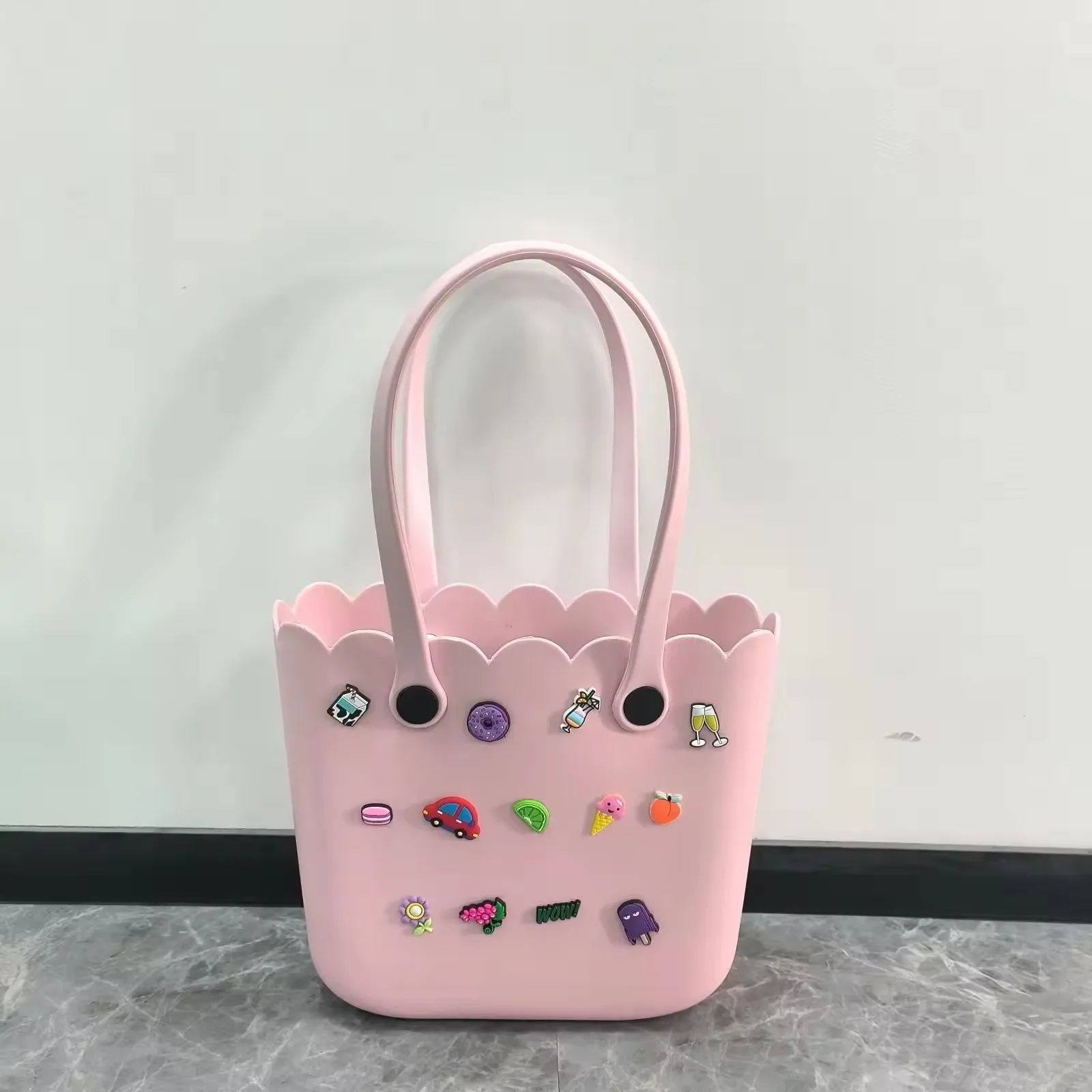 Rubber Silicone Summer Beach Tote Bag with Holes Candy EVA Ladies Handbags Bucket  Unisex Flower Bag Lady Bag Open