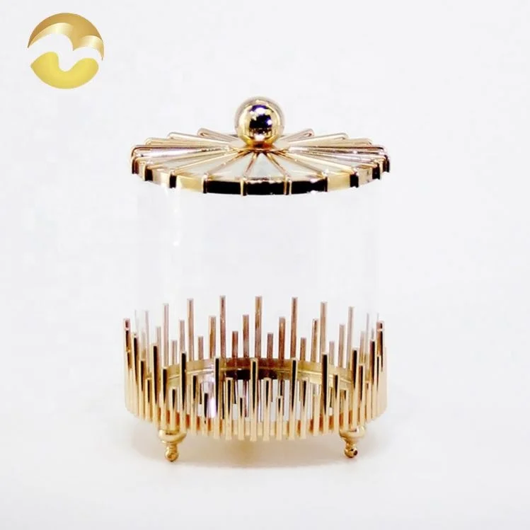 Low price iron&glass gold storage storage jar small