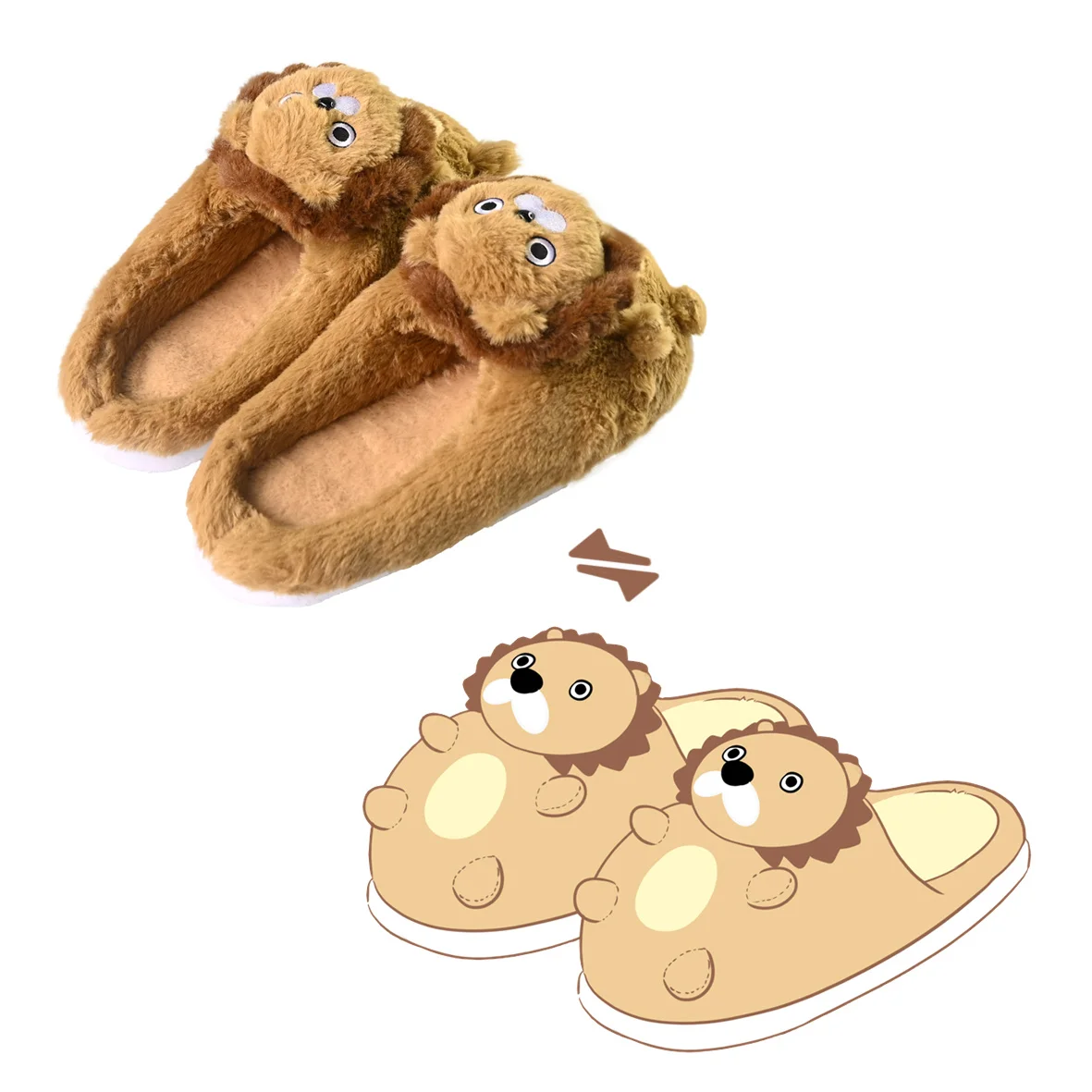 Furry Cute Plush Stuffed Animals Lion Shape Custom Plush Slipper