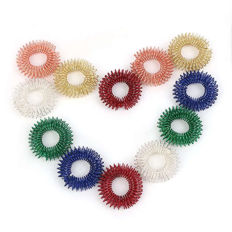 Portable Carbon Steel Spring Acupressure Roller Acupuncture Finger Massage Ring Sujok Personal Massager rings