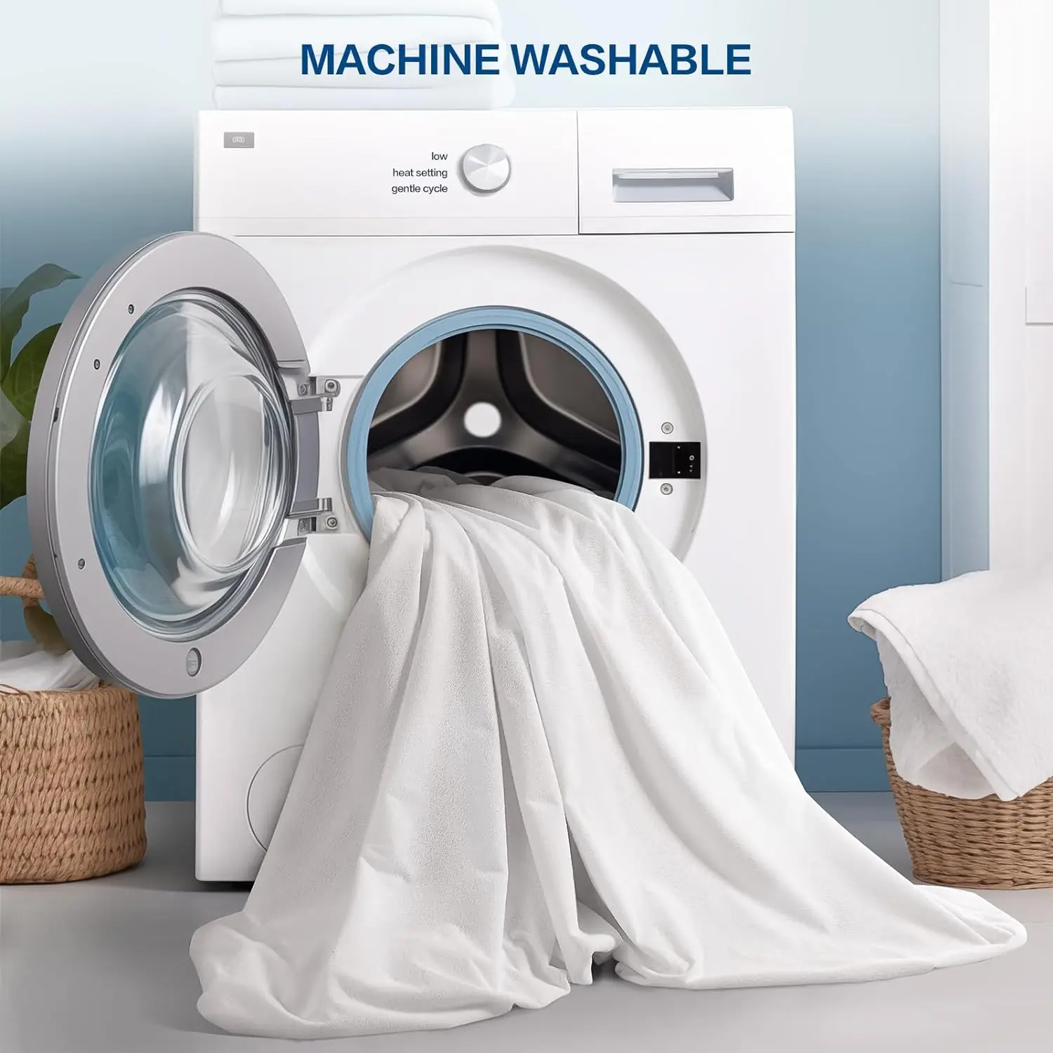 Hypoallergenic Waterproof Fitted Mattress Protector Cover, Queen, White