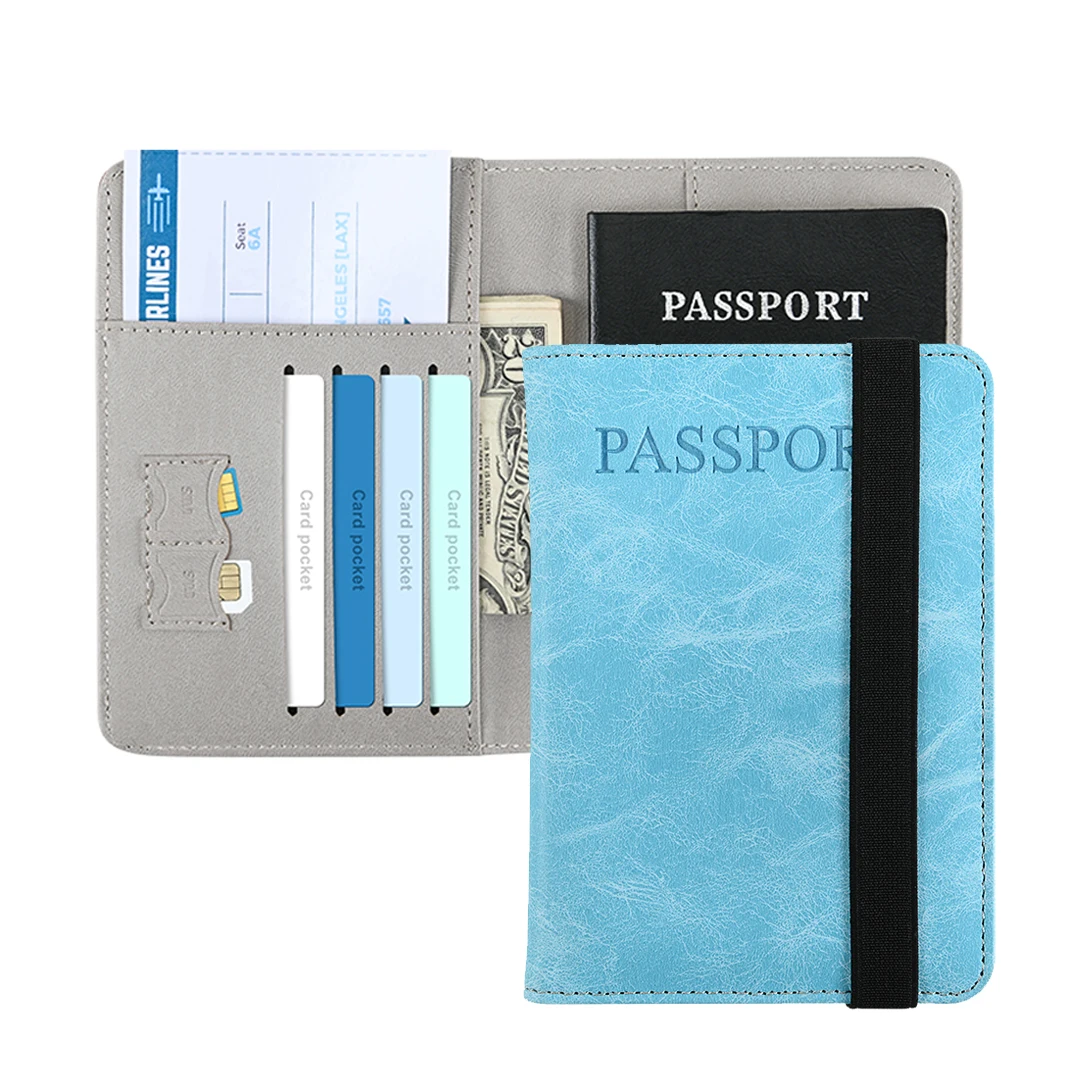 Custom RFID Blocking Travel Leather Case Wallet Passport Holder with SIM Card Holder