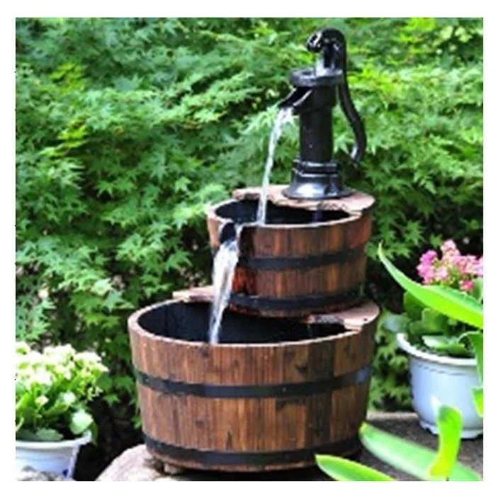 Durable Construction Stylish Detail Cozy Farmhouse Wooden Water Pump Fountain for patio Front Porch Lawn Garden