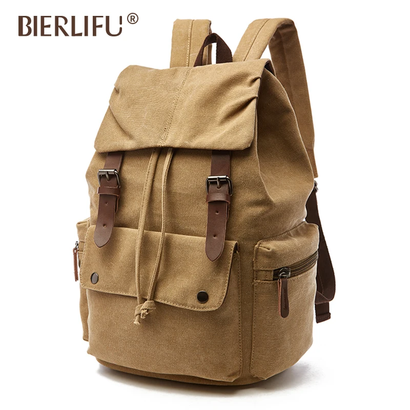 Trendy durable drawstring student leisure boys school canvas backpacks men college bags laptop backpack bag
