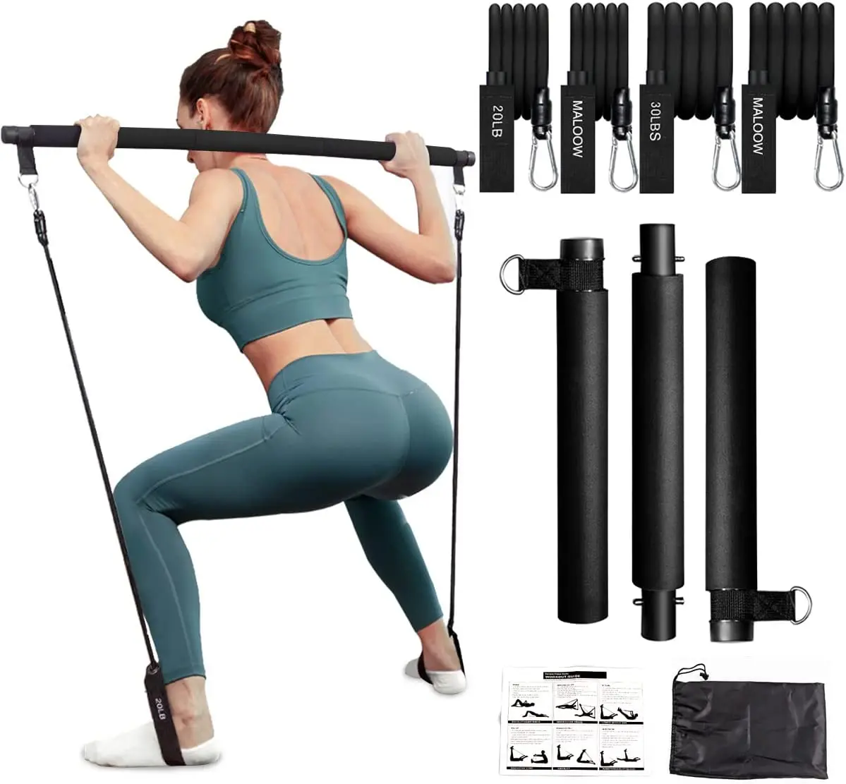 2023 New 3 Section Adjustable Pilates Bar Kit With 6 Resistance Bands /Pilates Bar Kit With Rubber Resistance Bands