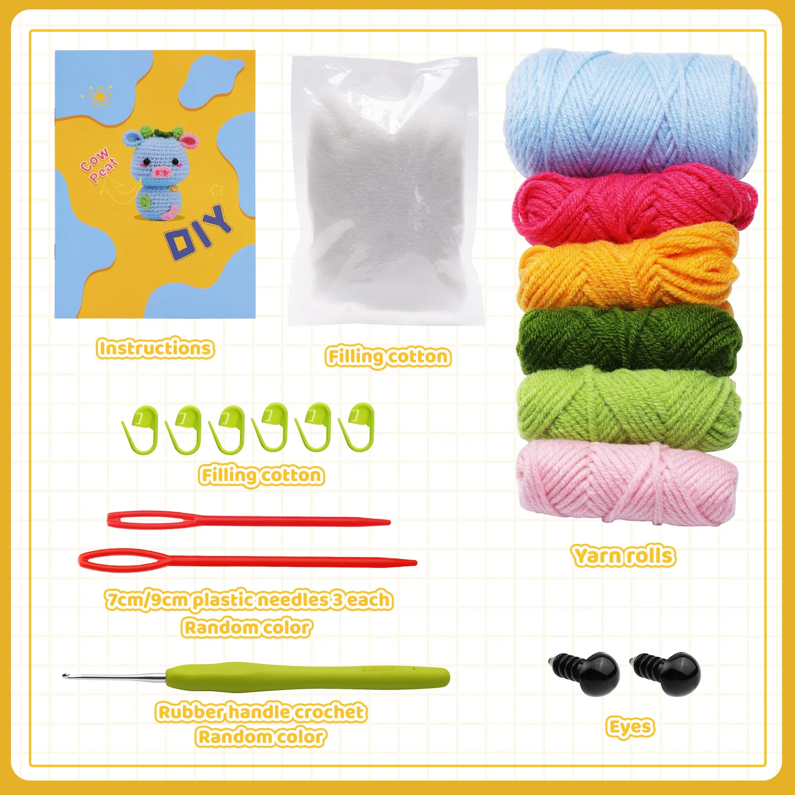 New DIY crochet Cartoon Animal Wool Felt Craft Handmade Needle Wool Pig Crocheting Knitting Kit For Beginners