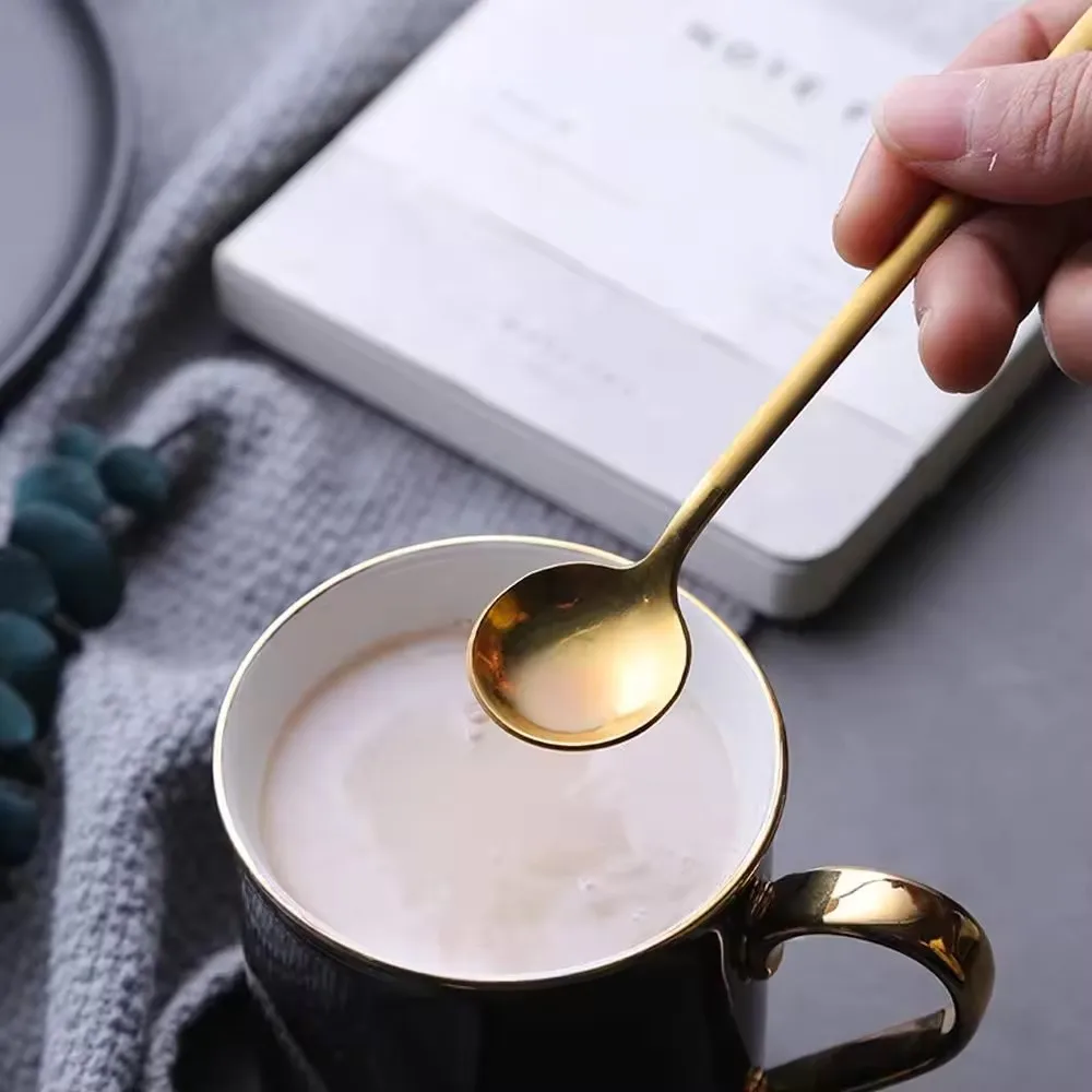 Custom Korean Wedding Gift Coffee Dessert Ice Cream Scoop Long Handle 9.44inch Brass Stainless Steel Gold Tea Small Ice Spoon