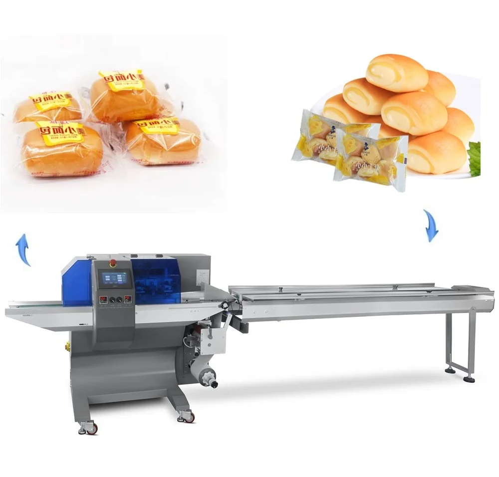 Automatic Pillow Packaging Machine For Croissant Bread Moon Cake Packing Machine Baguette Bread Packing Machine