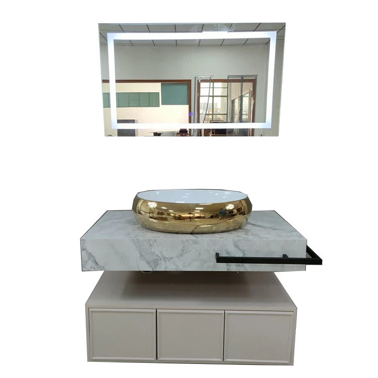 Modern single marble basin melamine luxury bathroom furniture design
