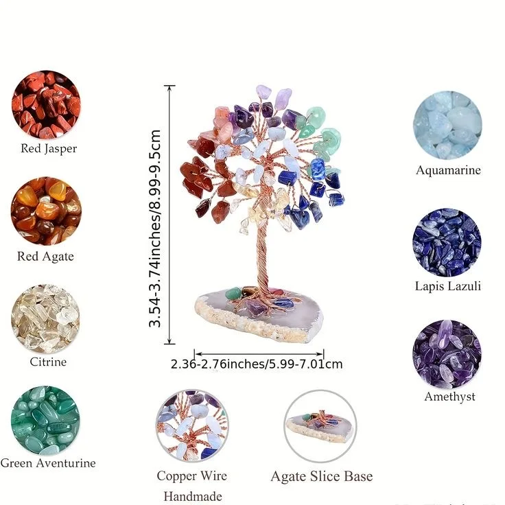 High-Quality Mini Crystal Money Tree with Copper Wire Wrap Agate Sliced Base Feng Shui Home Decor
