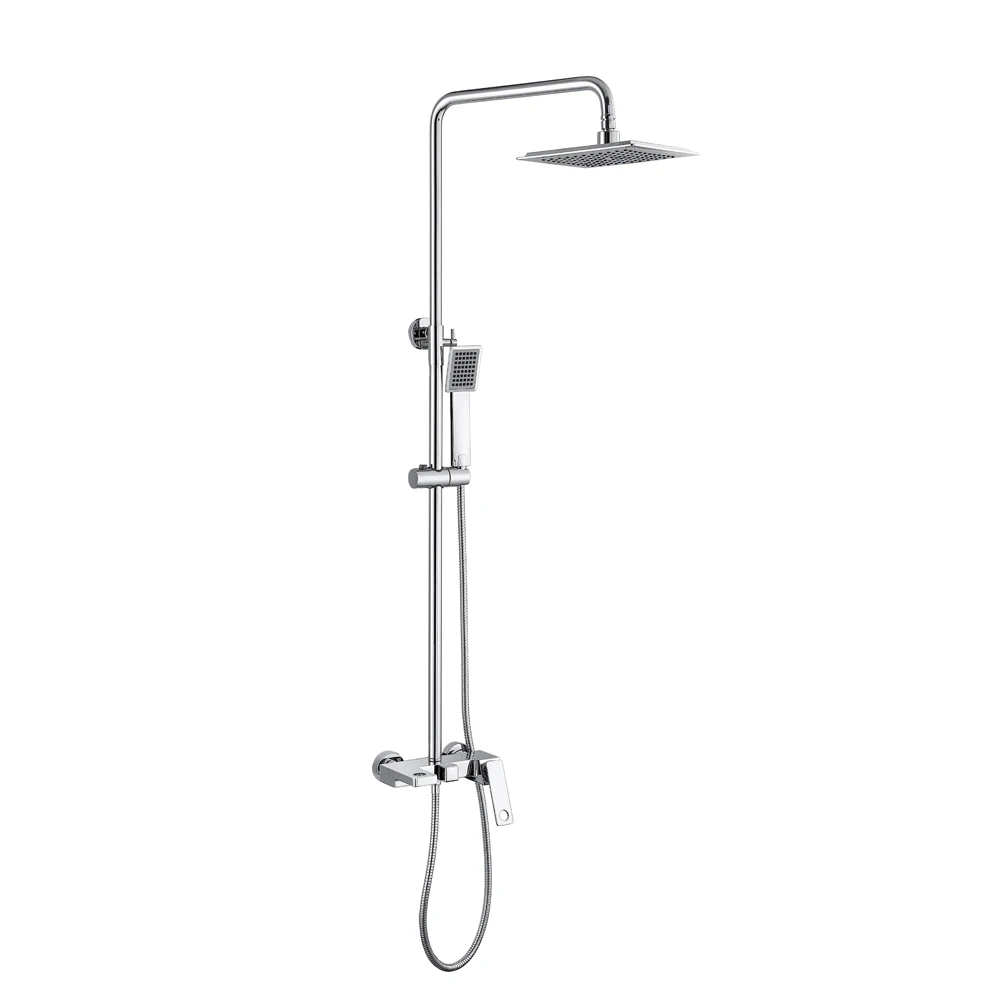 Modern Wall Hung Exposed Hot Cold Water Faucet Single Handle Chrome Brass 3 Ways Bathroom Shower Faucet Set