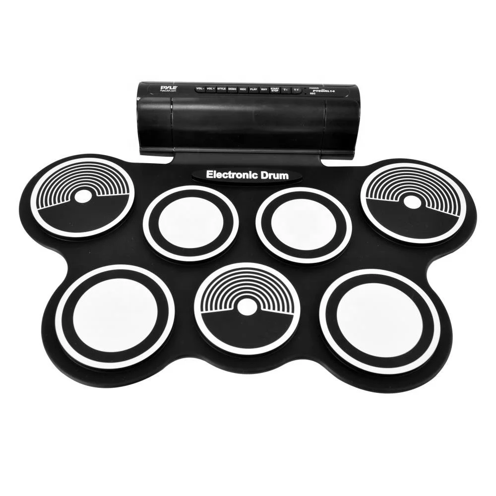 Electronic Roll Up MIDI Drum Kit W/ 7 Electric Drum Pads, Built-In Speakers, Pedals, Drumsticks, Power Supply Tabletop Drum