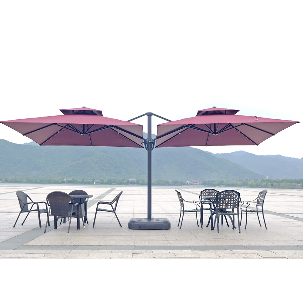 Modern Beach Umbrella Waterproof Aluminum Frame LED Light for Outdoor Sun Garden Patio Furniture with Safe Packing