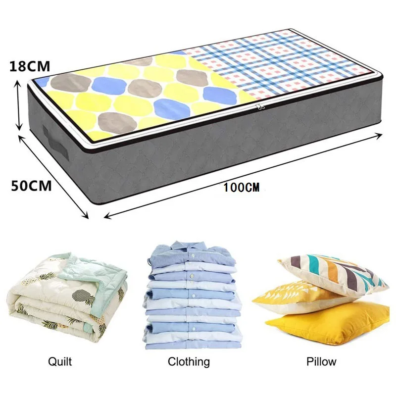 Non Woven Under-the-Bed Storage Boxes with Reinforced Handles Foldable Underbed Storage Bags and Containers