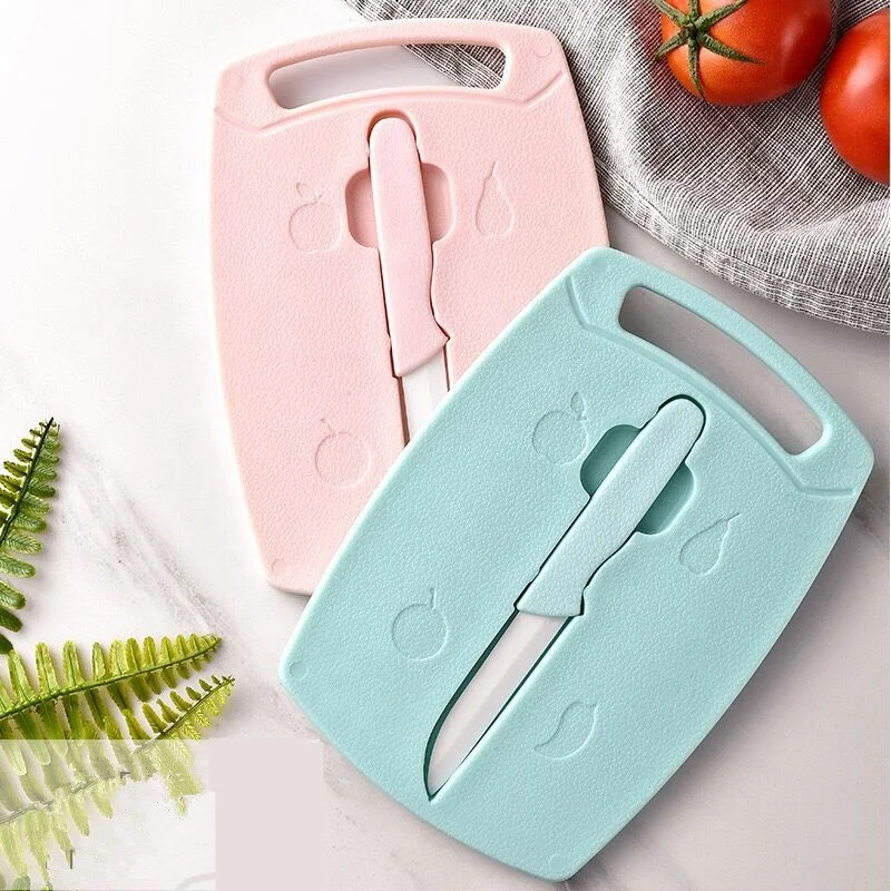 Square Shape Plastic Kitchen Cutting Board, Chopping Boards with Ceramic Knife