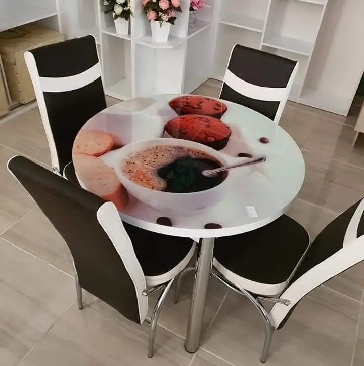 Round Glass Table + 4 Chairs Set multi color Turkish design