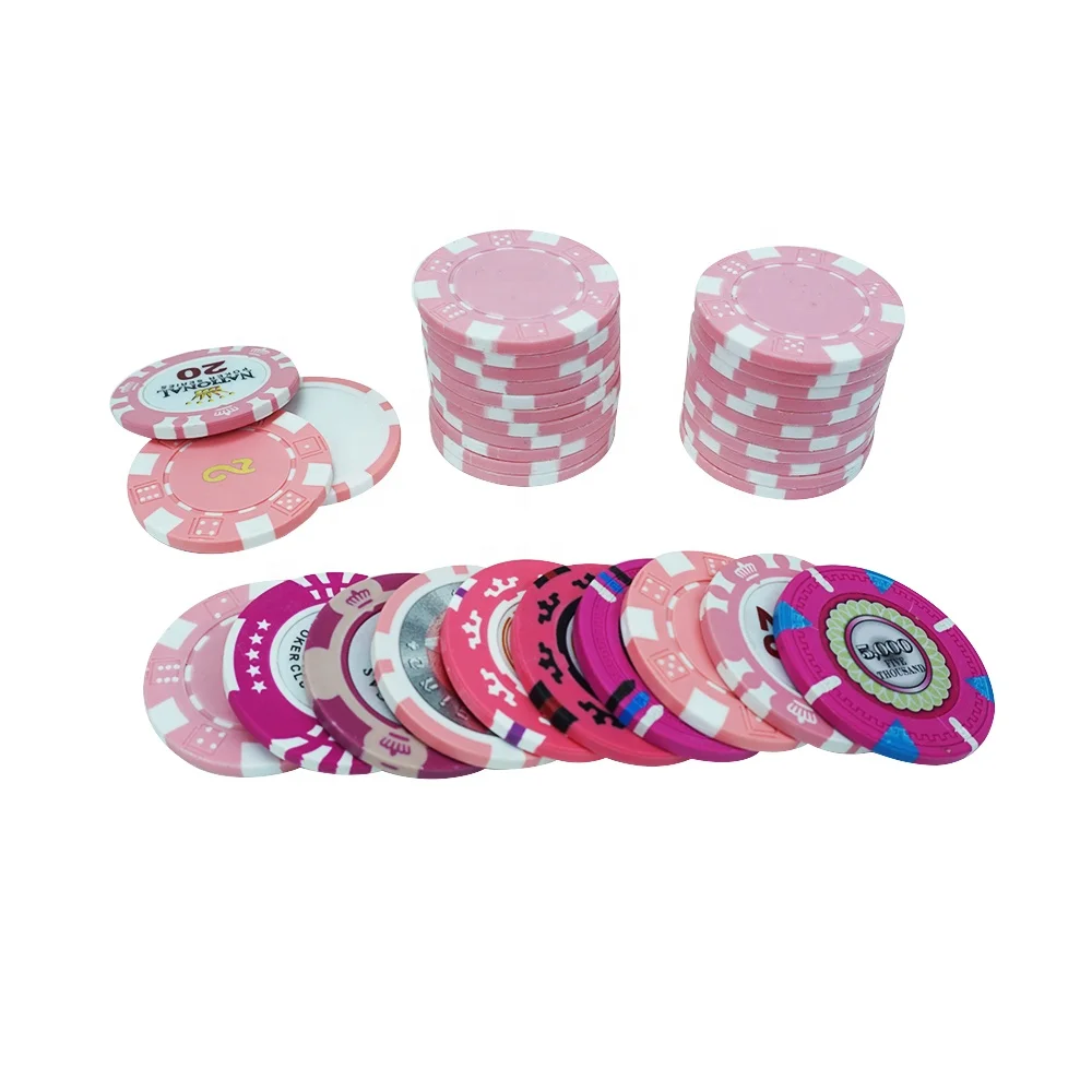 Professional custom pink casino poker chips kit clay or abs material 40mm diameter 14g from factory for gambling game