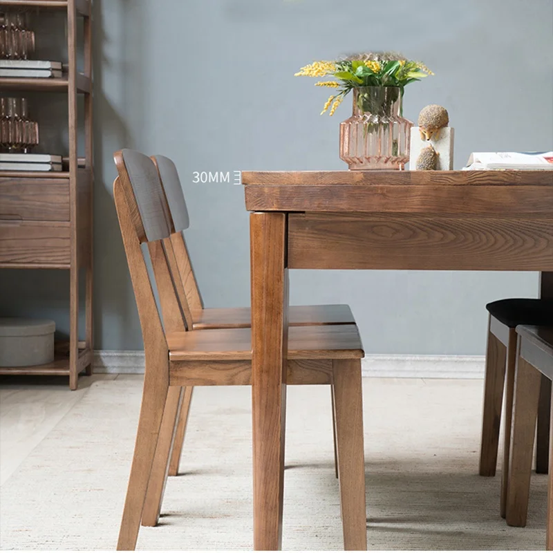 American Retro Wood Furniture Family Dinner Retractable Folding Transform Wooden Dining Room Table