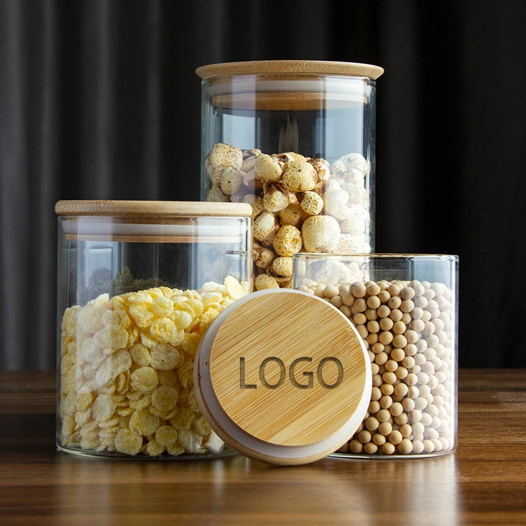 Handmade Glass Food Storage Jar Container Modern Custom Glass Jar For Kitchen Accessories With Bamboo Lid