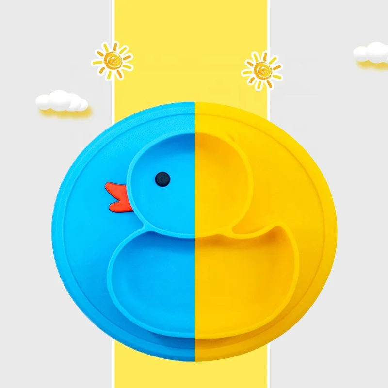 Silicone Suction Plate for Toddlers, Oatmeal Eating Training Divided Plate Dish, Microwave Safe Baby Portable Non Slip Bowl