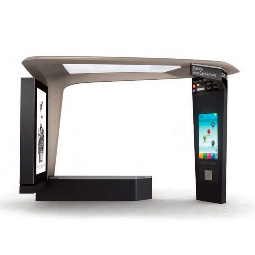 Modern bus stop shelter design outdoor solar powered bus stop LED advertising bus shelters with bench