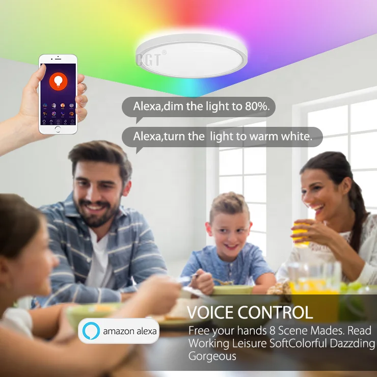 Современный светодиодный потолочный светильник Smart Home Alexa с голосовым управлением через приложение многоцветный регулируемой