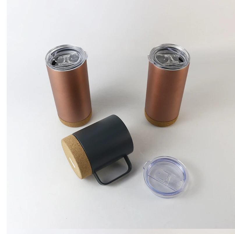 ins hot selling item 12oz stainless steel  insulated coffee mug with cork bottom with handle and lid