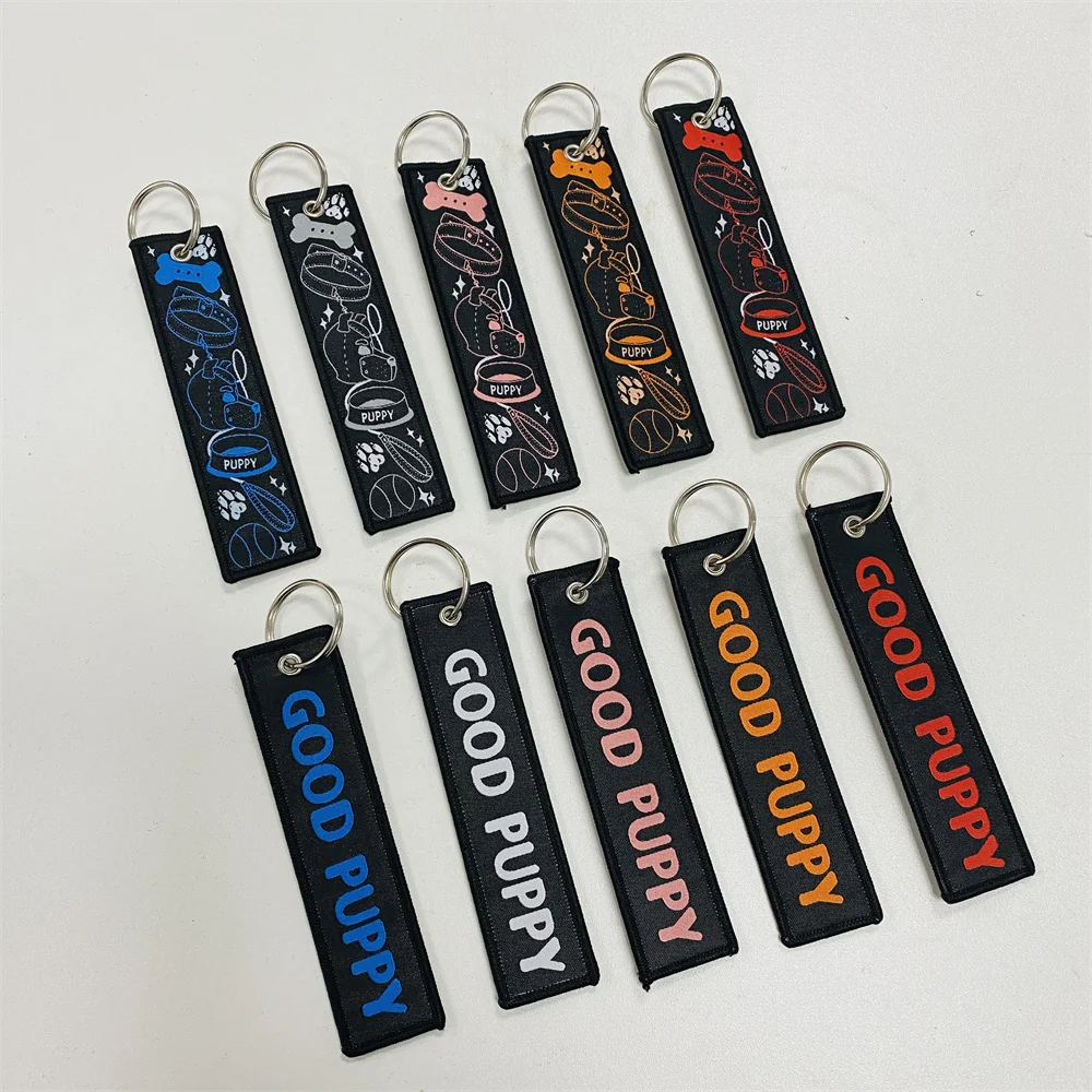 Customize Personal Logo Woven embroidered Key Chain Fabric Key Tag With Own Design Woven Embroidery Keychains
