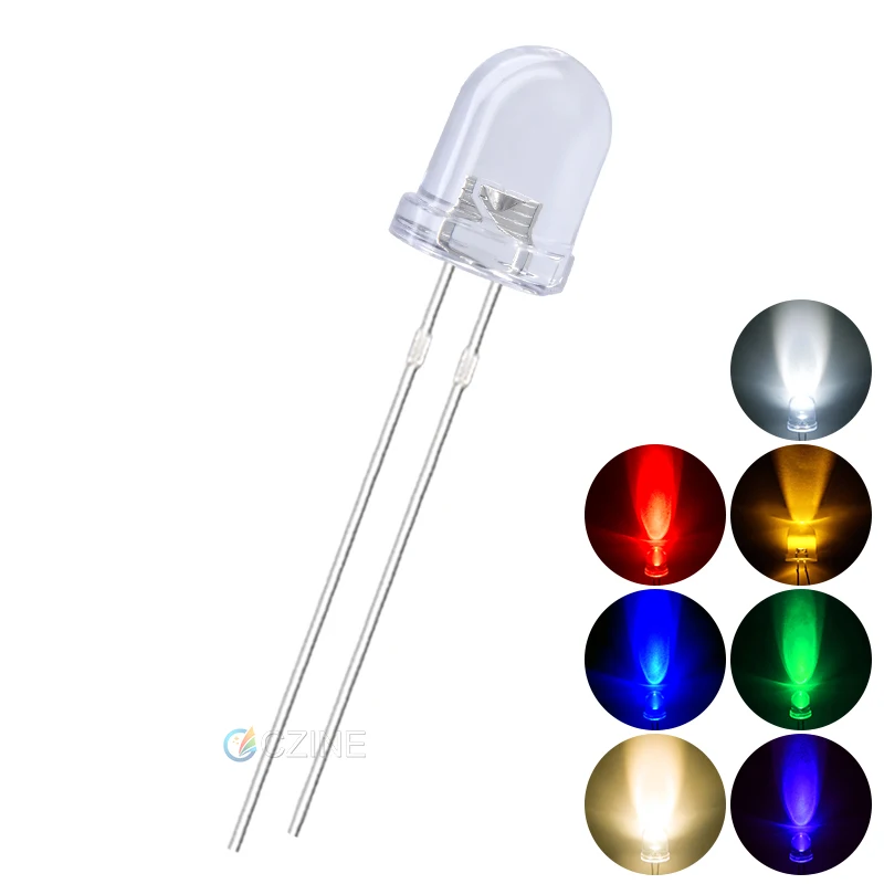Czinelight High Quality 8mm Round Water Clear Led Yellow Red Blue Warm White 8mm Led Diode For Flashlight Lamp Beads
