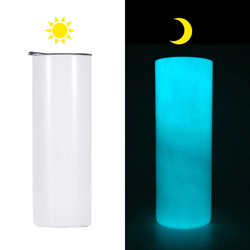 USA Warehouse Free Shipping 20oz 20 oz Skinny Straight Green Blue Blanks Glow in the Dark Sublimation Tumblers