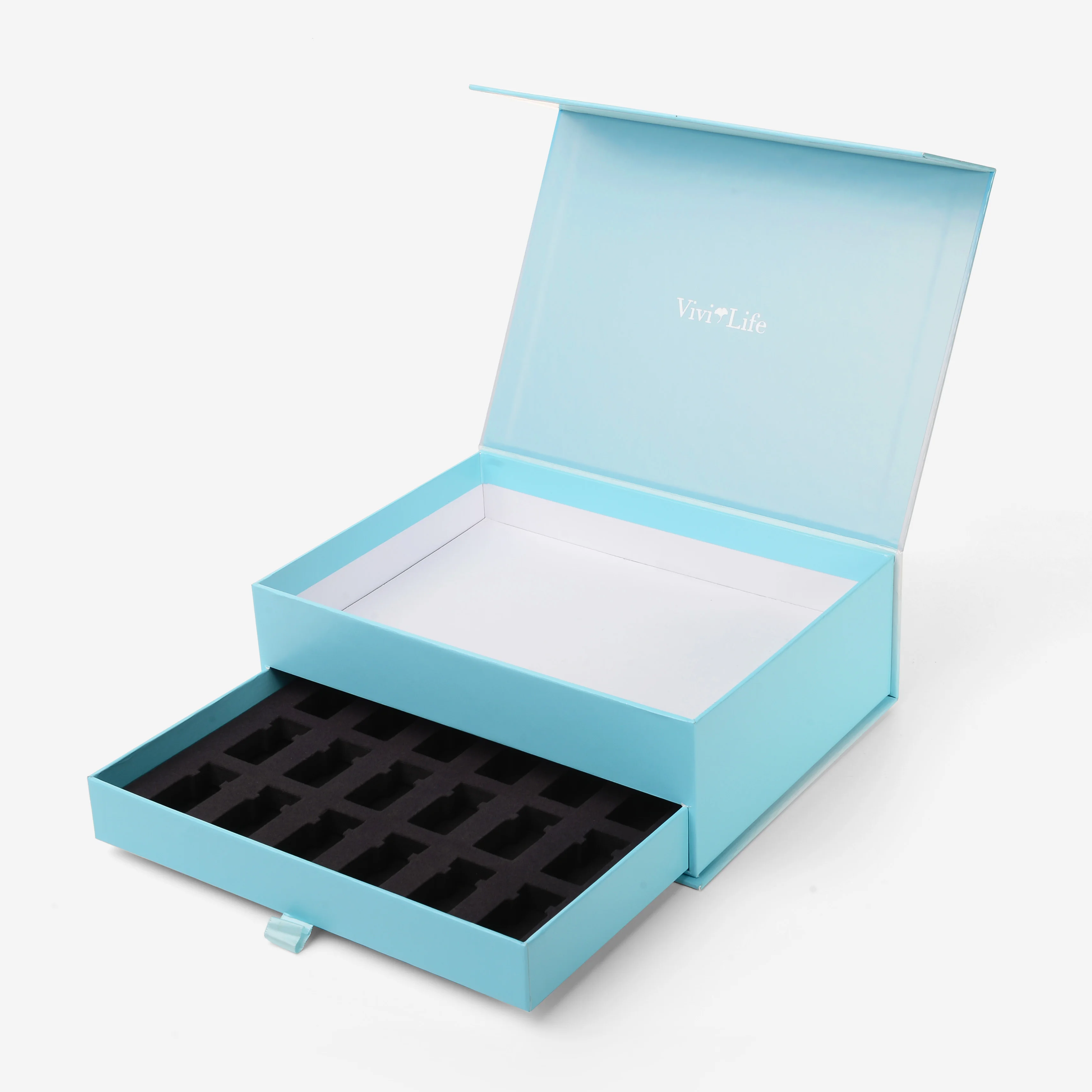 
New Design Custom Luxury Packaging 2 Layer Book Shape Drawer Rigid Essential Oil Cosmetics Paper Magnetic Gift Box 