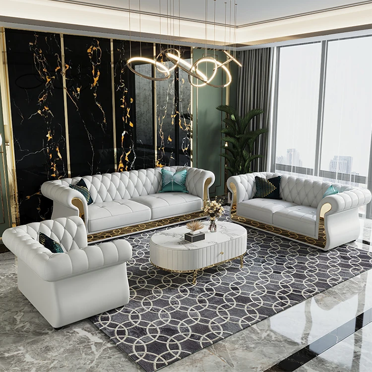 Luxury Chesterfield Sofa for home hotel living room furniture modern genuine leather sofa set