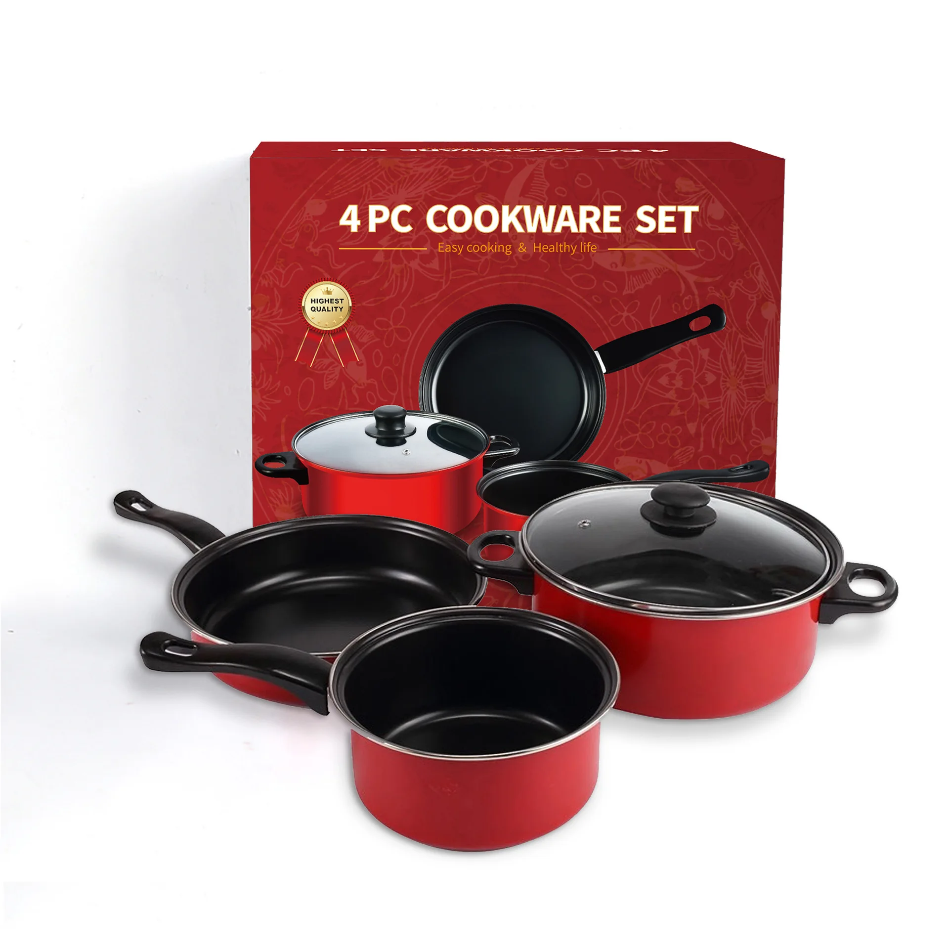 OR-2102 Kitchen 4Pcs Non-stick Coating Cooking Tools Kitchenware Soup pot Frying Pan Cookware Sets