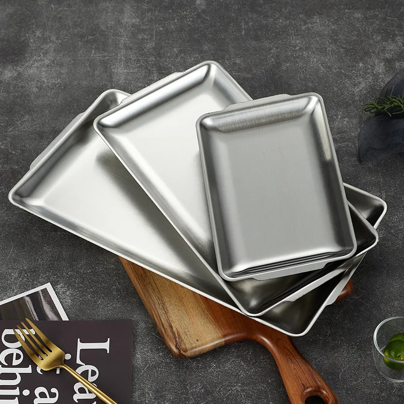 Korean Style Barbecue Plate Gold Luxury Stainless Steel Thickened Baking Food Rectangular Serving Tray For Wedding Hotel